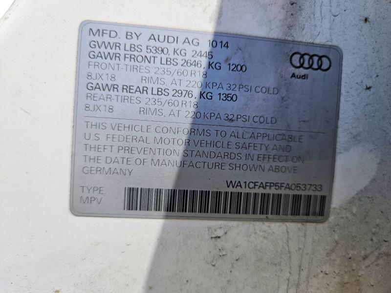 Продаж на аукціоні авто 2015 Audi Q5, vin: WA1CFAFP5FA053733, номер лоту: 50244636