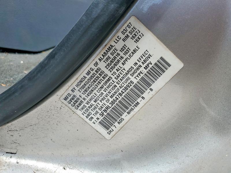 Aukcja sprzedaży 2007 Honda Odyssey, vin: 5FNRL38647B438928, numer aukcji: 51327196