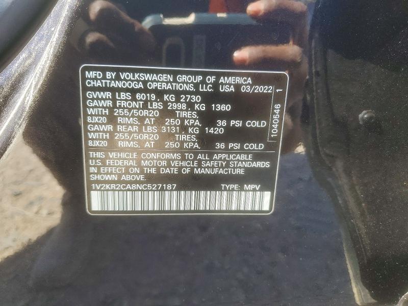 Продажа на аукционе авто 2022 Volkswagen Atlas, vin: 1V2KR2CA8NC527187, номер лота: 49228416