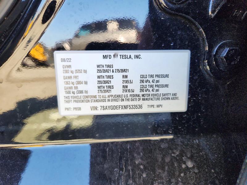 50259216 :رقم المزاد ، 7SAYGDEFXNF533536 vin ، 2022 Tesla Model Y مزاد بيع