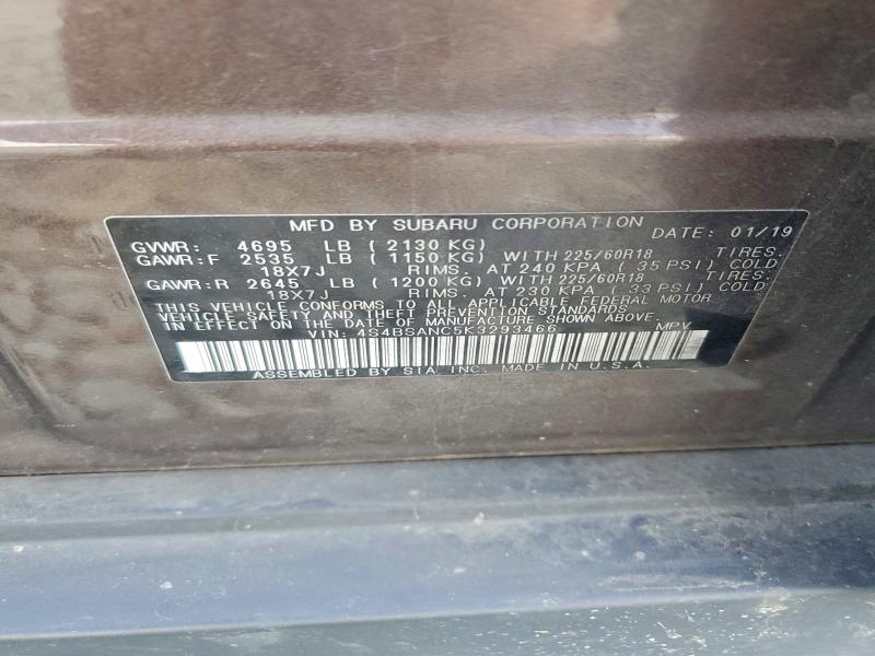 2019 Subaru Outback მანქანა იყიდება აუქციონზე, vin: 4S4BSANC5K3293466, აუქციონის ნომერი: 48619706