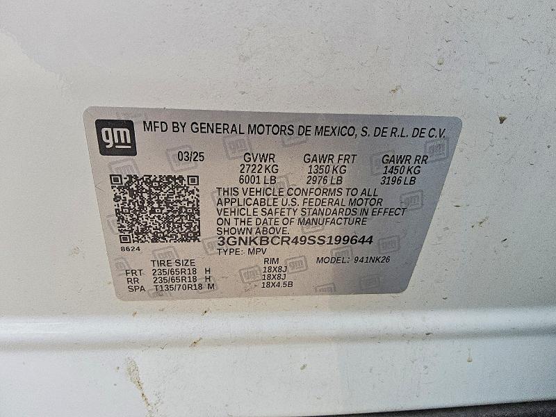 2025 Chevrolet Blazer მანქანა იყიდება აუქციონზე, vin: 3GNKBCR49SS199644, აუქციონის ნომერი: 50224546