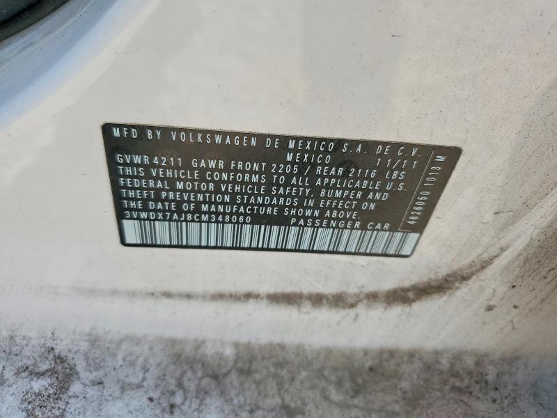 51822396 :رقم المزاد ، 3VWDX7AJ8CM348060 vin ، 2012 Volkswagen Jetta مزاد بيع