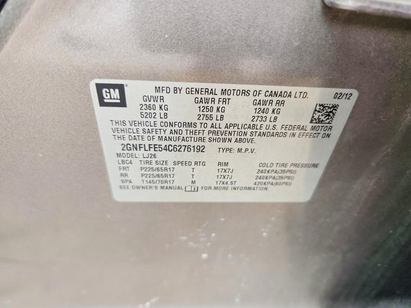 50368456 :رقم المزاد ، 2GNFLFE54C6276192 vin ، 2012 Chevrolet Equinox مزاد بيع