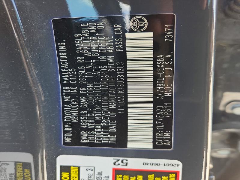 2025 Toyota Camry მანქანა იყიდება აუქციონზე, vin: 4T1DAACK4SU581303, აუქციონის ნომერი: 48605966