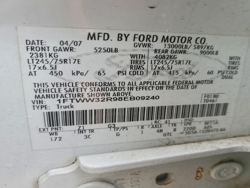 Aukcja sprzedaży 2008 Ford F350, vin: 1FTWW32R98EB09240, numer aukcji: 48649566