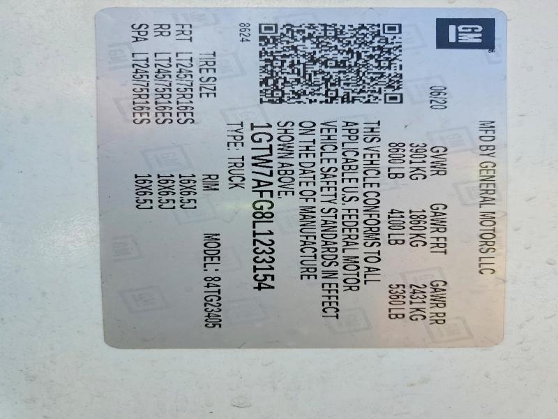 Продаж на аукціоні авто 2020 Gmc Savana, vin: 1GTW7AFG8L1233154, номер лоту: 52089066
