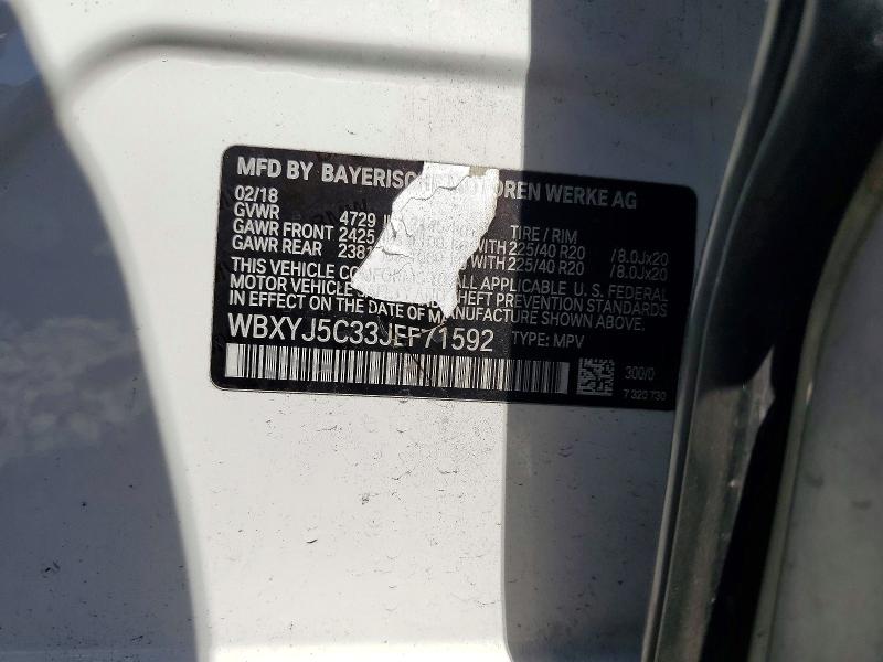 2018 Bmw X2 მანქანა იყიდება აუქციონზე, vin: WBXYJ5C33JEF71592, აუქციონის ნომერი: 50425566