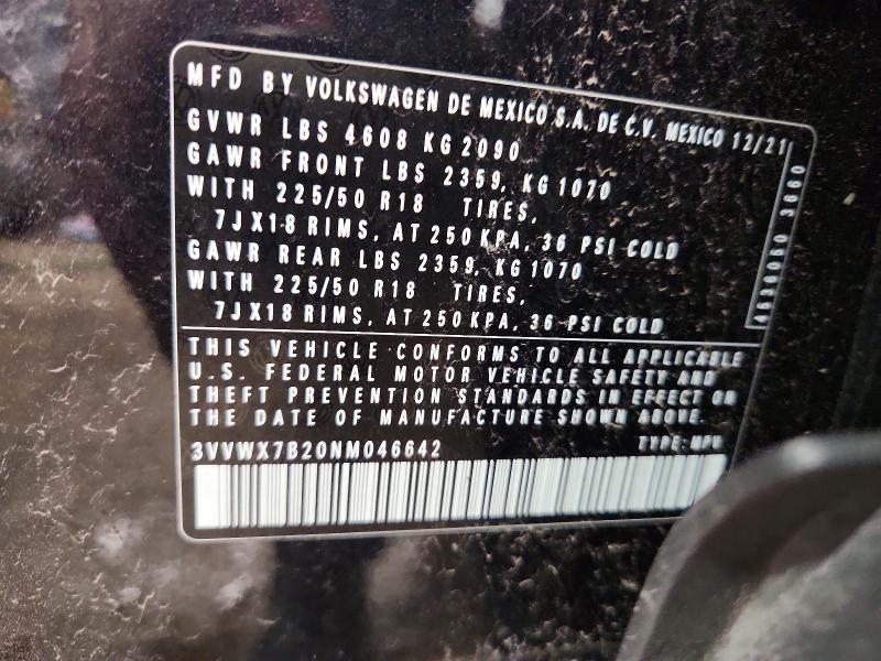 Aukcja sprzedaży 2022 Volkswagen Taos, vin: 3VVWX7B20NM046642, numer aukcji: 48567756