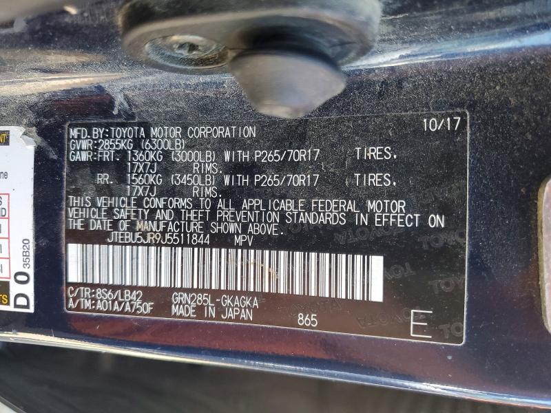 Продаж на аукціоні авто 2018 Toyota 4runner, vin: JTEBU5JR9J5511844, номер лоту: 50052876
