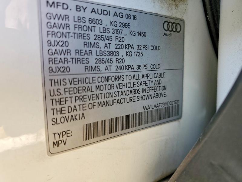 50458936 :رقم المزاد ، WA1LAAF73HD021931 vin ، 2017 Audi Q7 مزاد بيع