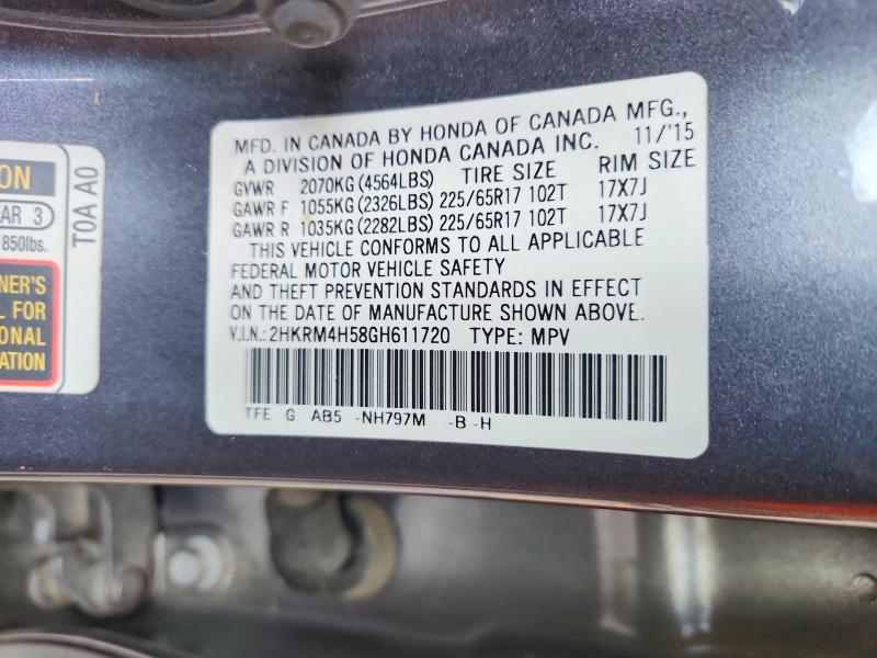 Продажа на аукционе авто 2016 Honda Cr-v, vin: 2HKRM4H58GH611720, номер лота: 51640526