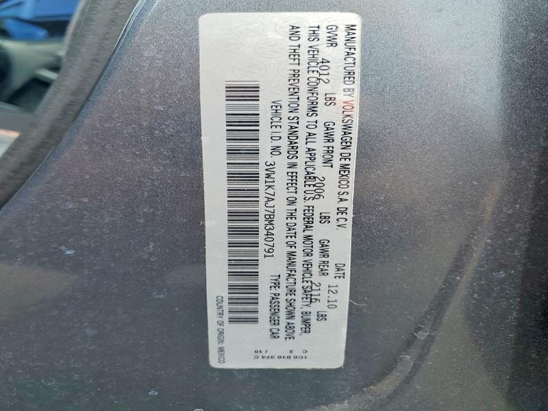 2011 Volkswagen Jetta მანქანა იყიდება აუქციონზე, vin: 3VW1K7AJ7BM340791, აუქციონის ნომერი: 49857226