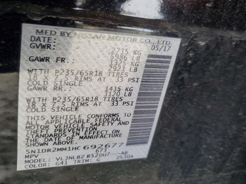 Продажа на аукционе авто 2017 Nissan Pathfinder, vin: 5N1DR2MM1HC692677, номер лота: 51212826