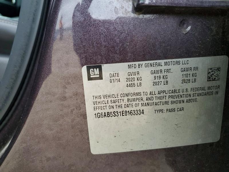51292316 :رقم المزاد ، 1G6AB5S31E0163334 vin ، 2014 Cadillac Ats مزاد بيع