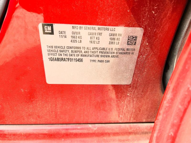 2015 Cadillac Ats მანქანა იყიდება აუქციონზე, vin: 1G6AB5RA7F0119456, აუქციონის ნომერი: 51522426