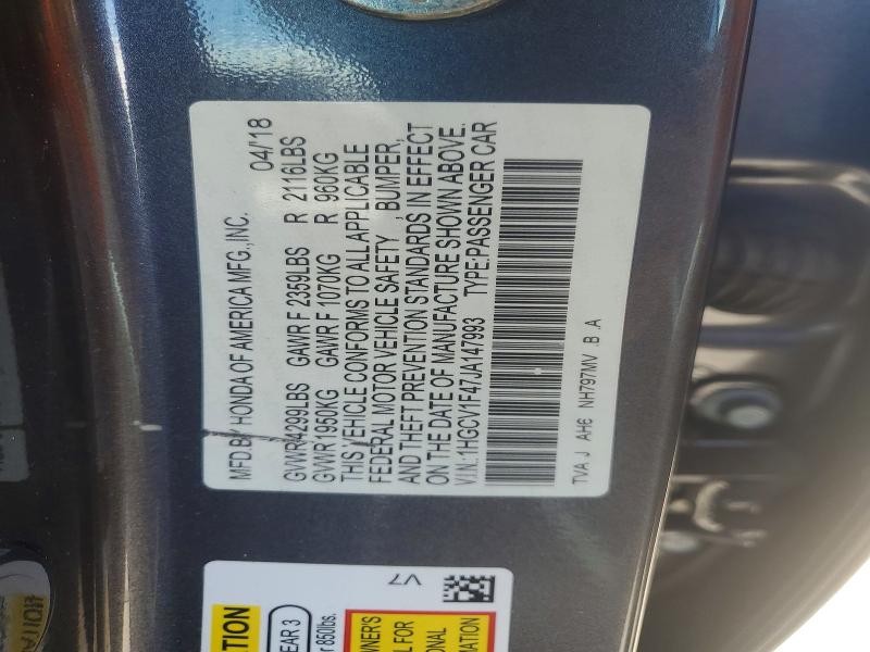 2018 Honda Accord მანქანა იყიდება აუქციონზე, vin: 1HGCV1F47JA147993, აუქციონის ნომერი: 50470076