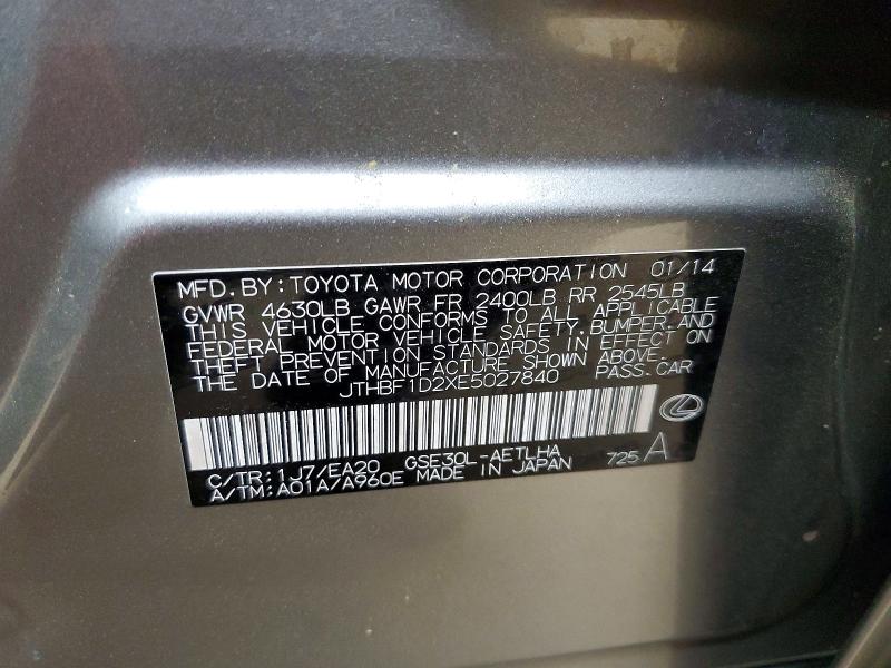 Продаж на аукціоні авто 2014 Lexus Is, vin: JTHBF1D2XE5027840, номер лоту: 50093006