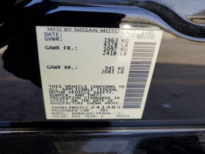 Auction sale of the 2020 Nissan Altima, vin: 1N4BL4BV2LC241485, lot number: 50187506