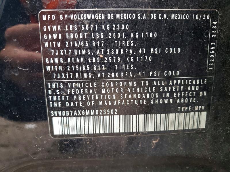 Продаж на аукціоні авто 2021 Volkswagen Tiguan, vin: 3VV0B7AX6MM023902, номер лоту: 50833876