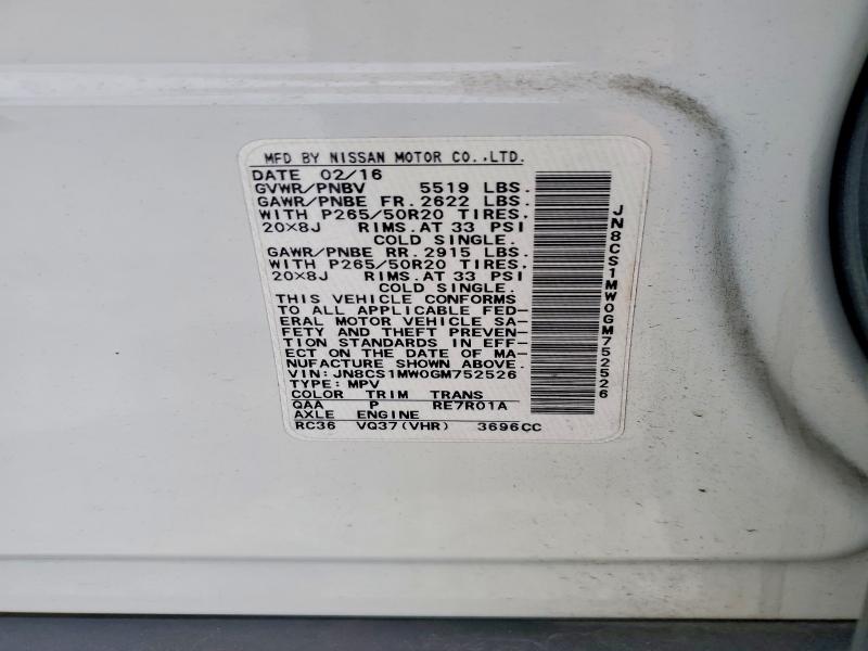 Auction sale of the 2016 Infiniti Qx70, vin: JN8CS1MW0GM752526, lot number: 49465616