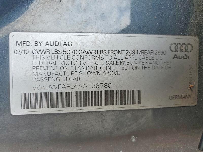 Продаж на аукціоні авто 2010 Audi A4, vin: WAUWFAFL4AA138780, номер лоту: 79799655