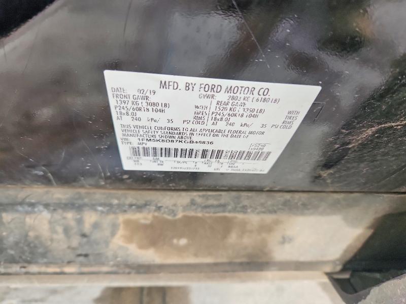 48190496 :رقم المزاد ، 1FM5K8D87KGB46836 vin ، 2019 Ford Explorer مزاد بيع
