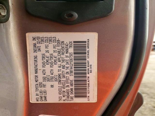 Aukcja sprzedaży 2000 Toyota Tundra, vin: 5TBBT4412YS067565, numer aukcji: 86198905