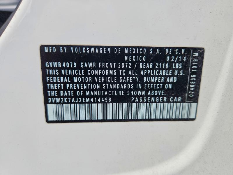 49897736 :رقم المزاد ، 3VW2K7AJ2EM414496 vin ، 2014 Volkswagen Jetta مزاد بيع
