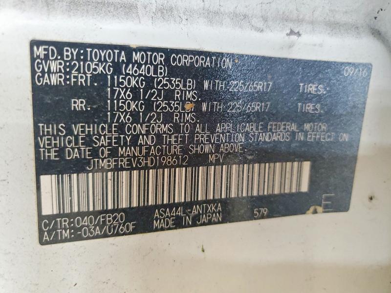 Auction sale of the 2017 Toyota Rav4, vin: JTMBFREV3HD198612, lot number: 49220646