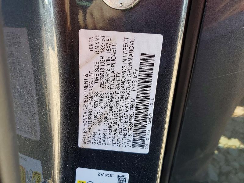 47390566 :رقم المزاد ، 5J6RS5H89SL009512 vin ، 2025 Honda Cr-v مزاد بيع