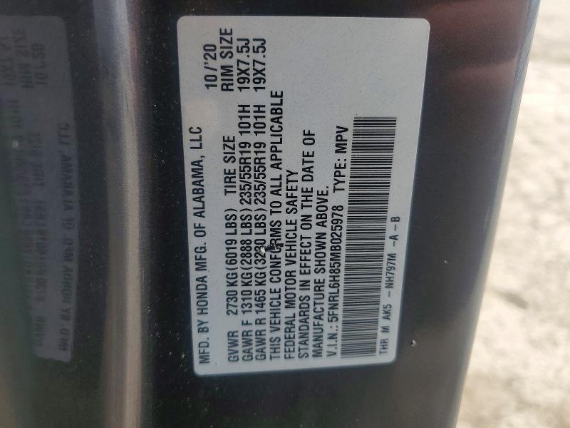 48387016 :رقم المزاد ، 5FNRL6H85MB025978 vin ، 2021 Honda Odyssey مزاد بيع