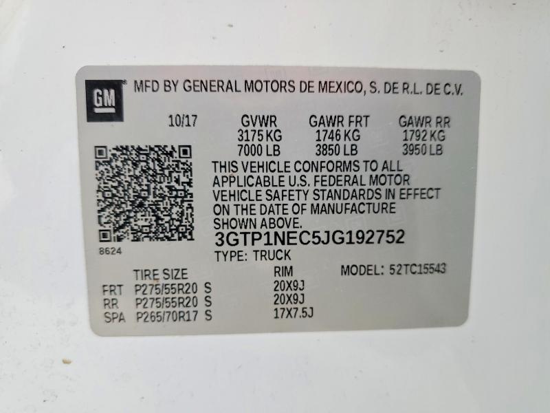 2018 Gmc Sierra მანქანა იყიდება აუქციონზე, vin: 3GTP1NEC5JG192752, აუქციონის ნომერი: 51281376