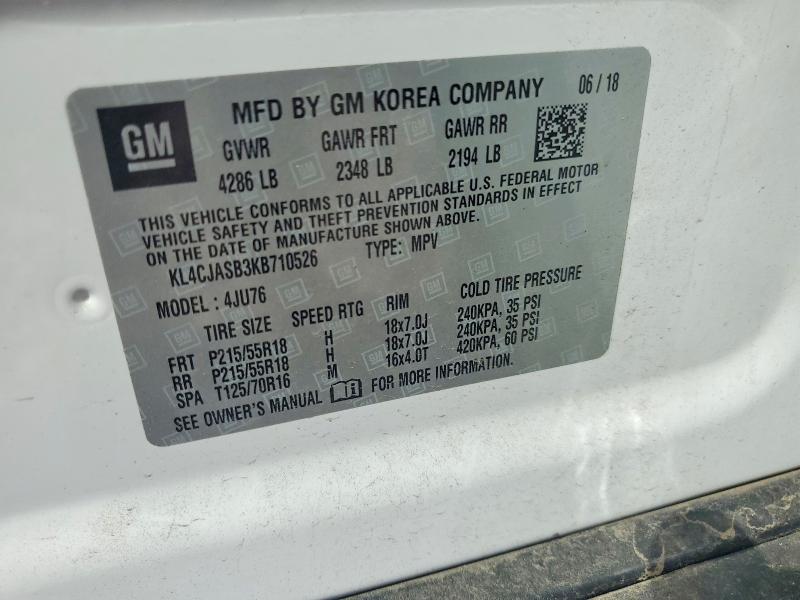 2019 Buick Encore მანქანა იყიდება აუქციონზე, vin: KL4CJASB3KB710526, აუქციონის ნომერი: 49808256