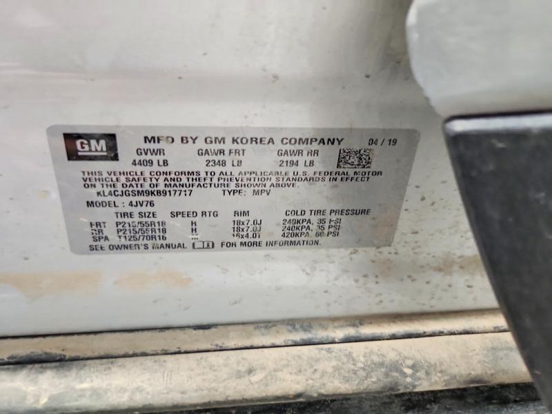 2019 Buick Encore მანქანა იყიდება აუქციონზე, vin: KL4CJGSM9KB917717, აუქციონის ნომერი: 51603276