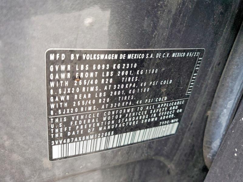 48290106 :رقم المزاد ، 3VV4B7AX8NM122658 vin ، 2022 Volkswagen Tiguan مزاد بيع