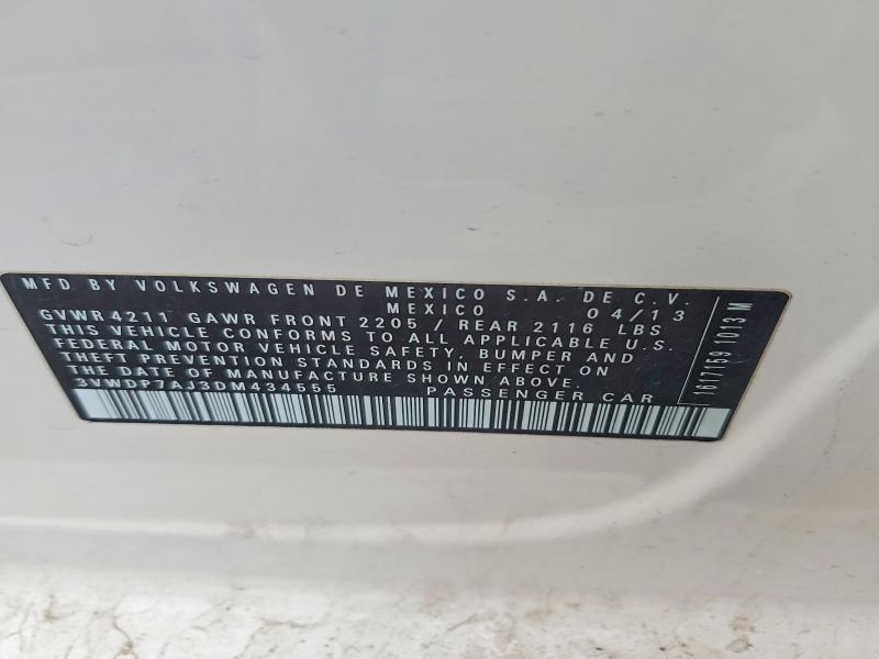 2013 Volkswagen Jetta მანქანა იყიდება აუქციონზე, vin: 3VWDP7AJ3DM434555, აუქციონის ნომერი: 48304296