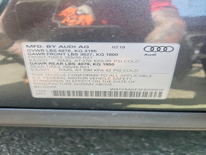 Aukcja sprzedaży 2019 Audi E-tron, vin: WA1VAAGE3KB006838, numer aukcji: 50079476