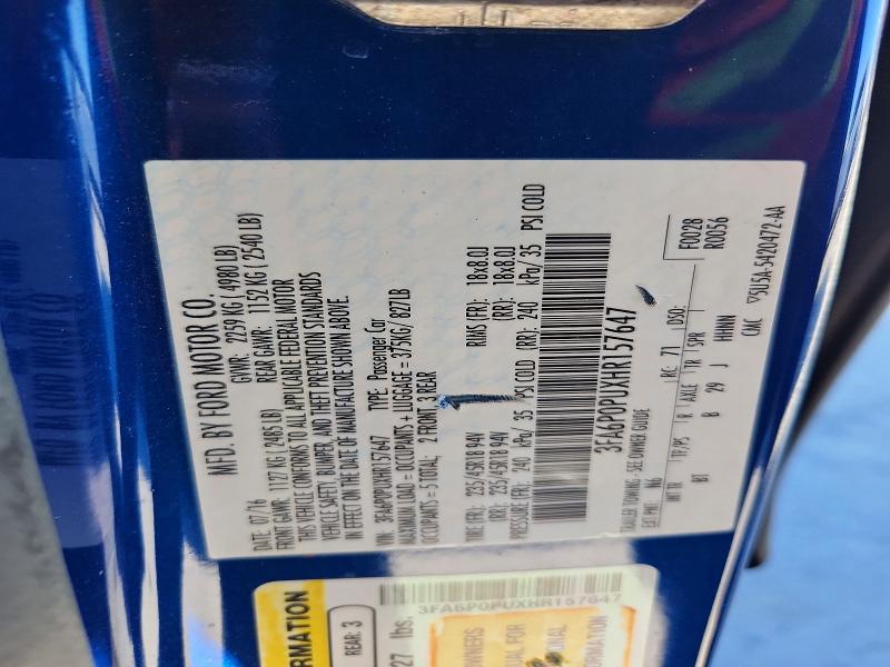 Продажа на аукционе авто 2017 Ford Fusion, vin: 3FA6P0PUXHR157647, номер лота: 51114786