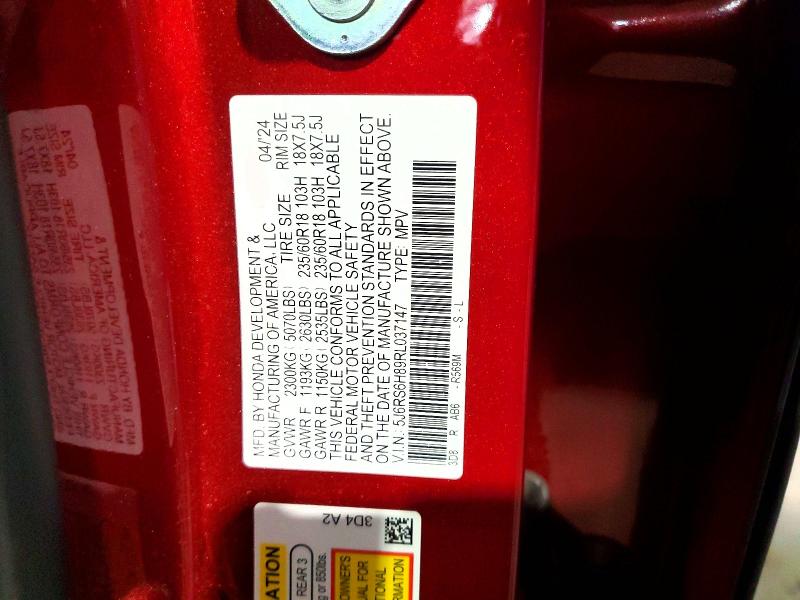 Aukcja sprzedaży 2024 Honda Cr-v, vin: 5J6RS6H89RL037147, numer aukcji: 51075496