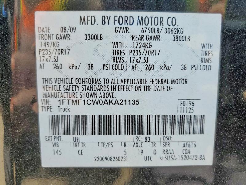 Продаж на аукціоні авто 2010 Ford F150, vin: 1FTMF1CW0AKA21135, номер лоту: 51141736