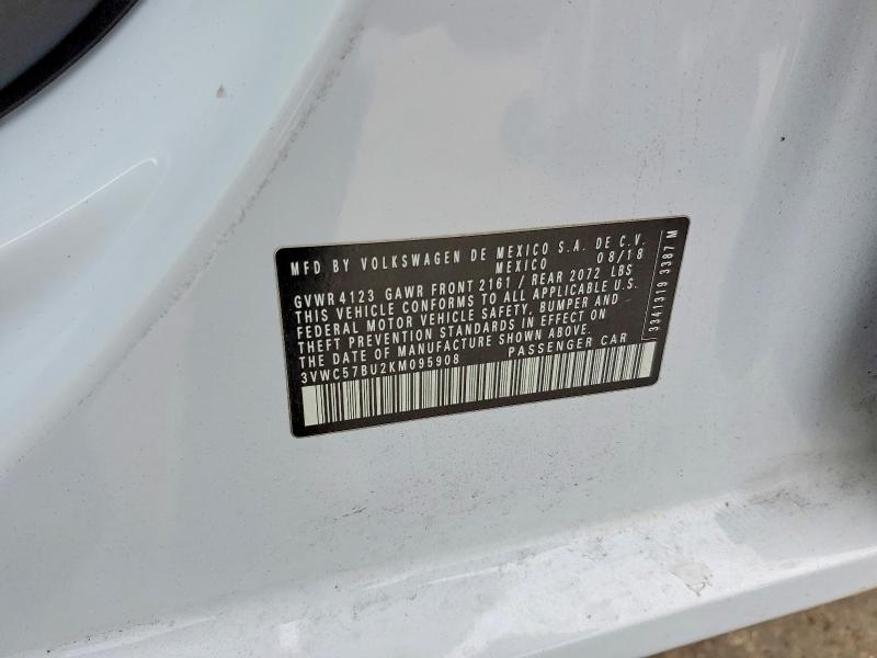 2019 Volkswagen Jetta მანქანა იყიდება აუქციონზე, vin: 3VWC57BU2KM095908, აუქციონის ნომერი: 50927766