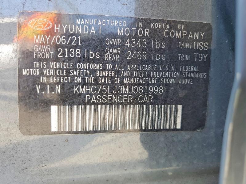 48702716 :رقم المزاد ، KMHC75LJ3MU081998 vin ، 2021 Hyundai Ioniq Electric مزاد بيع