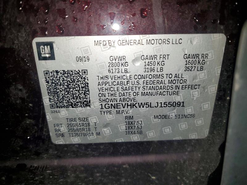 48749916 :رقم المزاد ، 1GNEVHKW5LJ155091 vin ، 2020 Chevrolet Traverse مزاد بيع