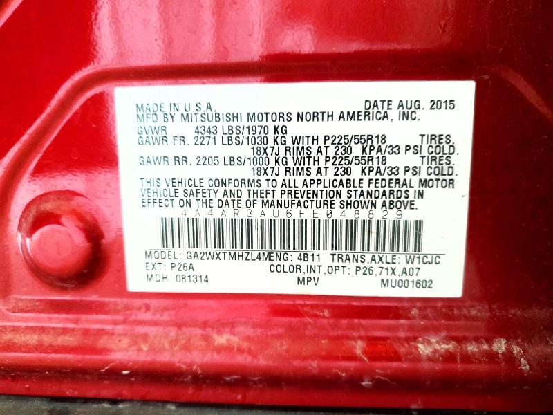 Aukcja sprzedaży 2015 Mitsubishi Outlander Sport, vin: 4A4AR3AU6FE048829, numer aukcji: 50312566