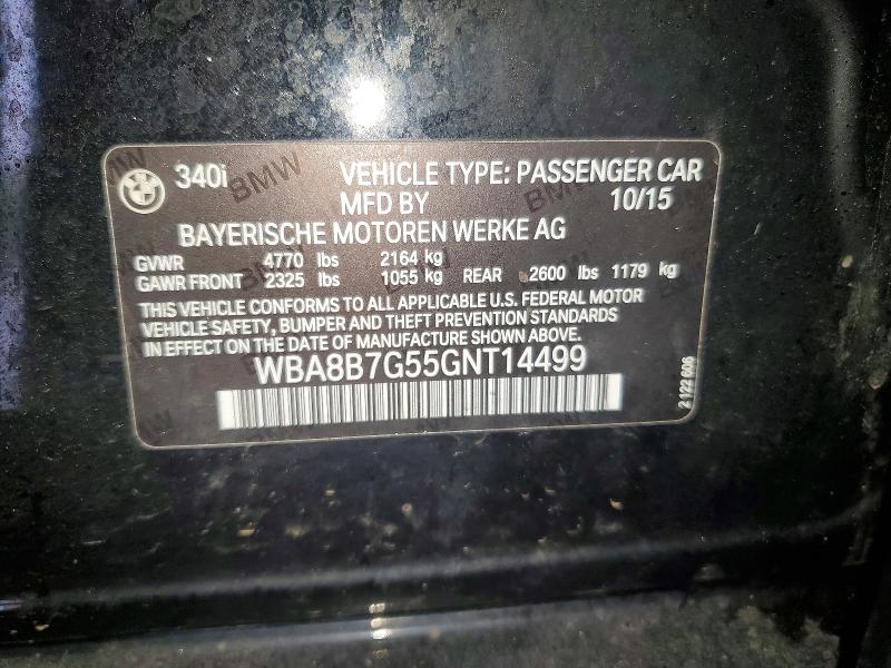 2016 Bmw 340 მანქანა იყიდება აუქციონზე, vin: WBA8B7G55GNT14499, აუქციონის ნომერი: 51315846