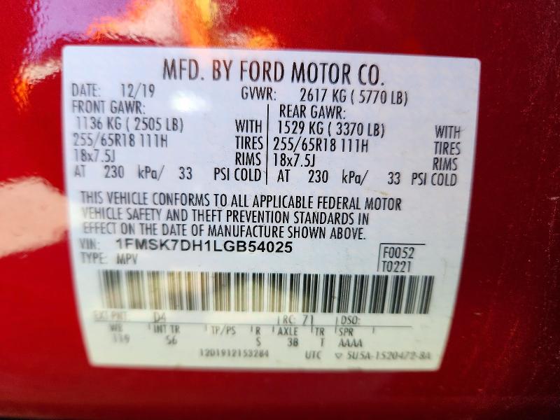 Продаж на аукціоні авто 2020 Ford Xlt, vin: 1FMSK7DH1LGB54025, номер лоту: 49768686
