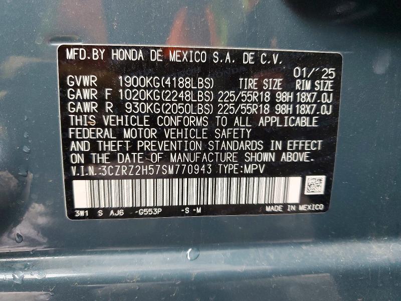 50852486 :رقم المزاد ، 3CZRZ2H57SM770943 vin ، 2025 Honda Hr-v مزاد بيع