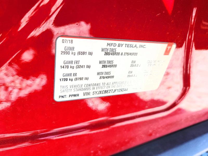 2018 Tesla Model X მანქანა იყიდება აუქციონზე, vin: 5YJXCBE27JF109344, აუქციონის ნომერი: 48774266