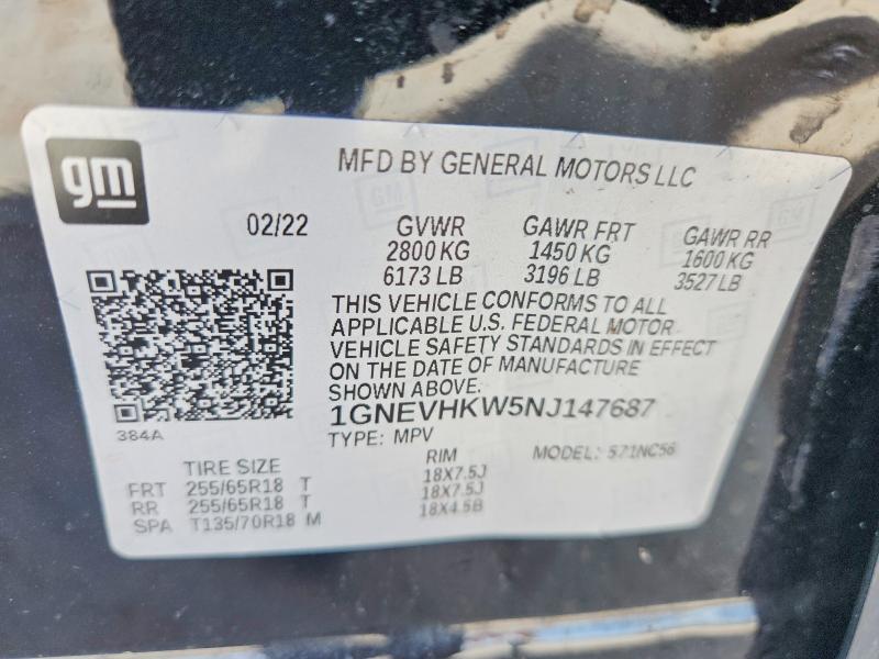 Продаж на аукціоні авто 2022 Chevrolet Traverse, vin: 1GNEVHKW5NJ147687, номер лоту: 48738016
